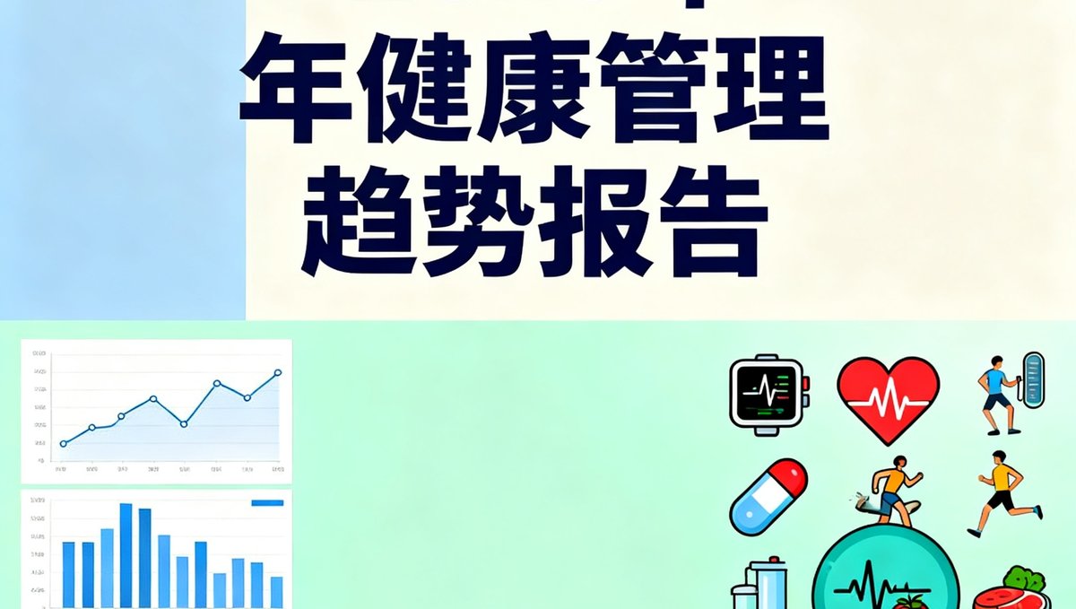 2025年健康管理趋势报告的封面图，展示数据图表和健康相关图标，配色清新现代